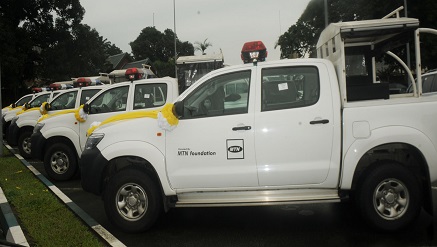 Security Patrol Vehicles presented by the MTN Foundation to the Rivers state government under its Security Support Project (MTNF-SSP) at the Govt. House, PH on Monday.